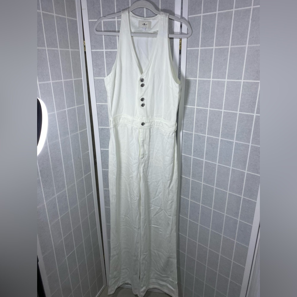 7 For All Mankind White Wide Leg Taloired Sleeveless Jumpsuit - Picture 5 of 9